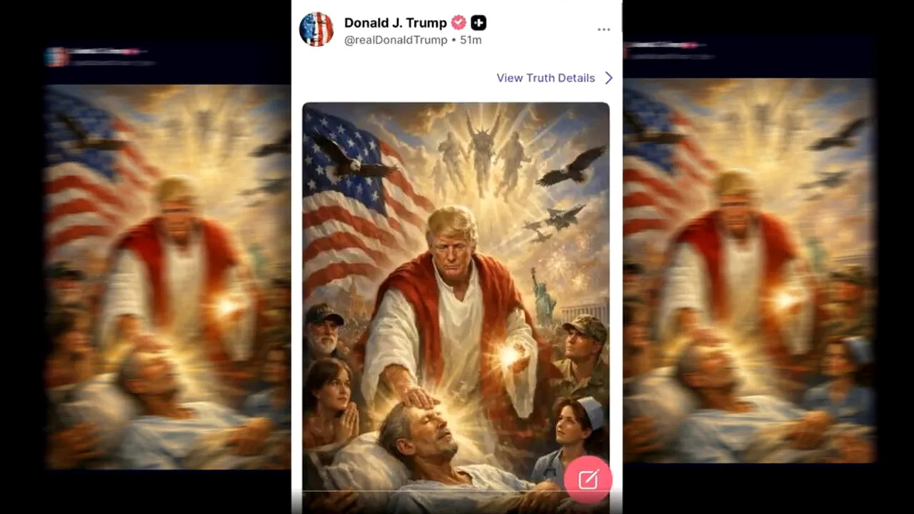 Imaginea AI cu Trump în ipostază de Iisus, criticată dur. Reacții din partea vedetelor și a Bisericii