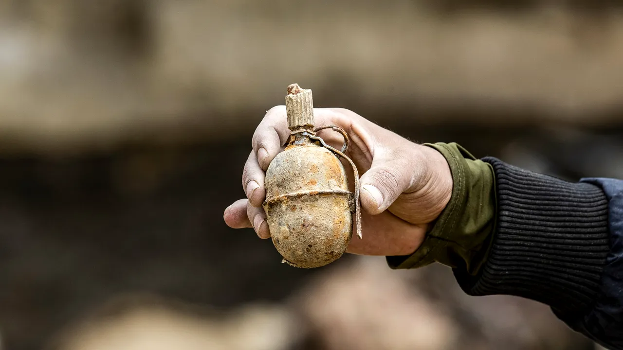 Grenadă de mână defensivă, descoperită în urma unor lucrări de renovare în podul unei case vechi