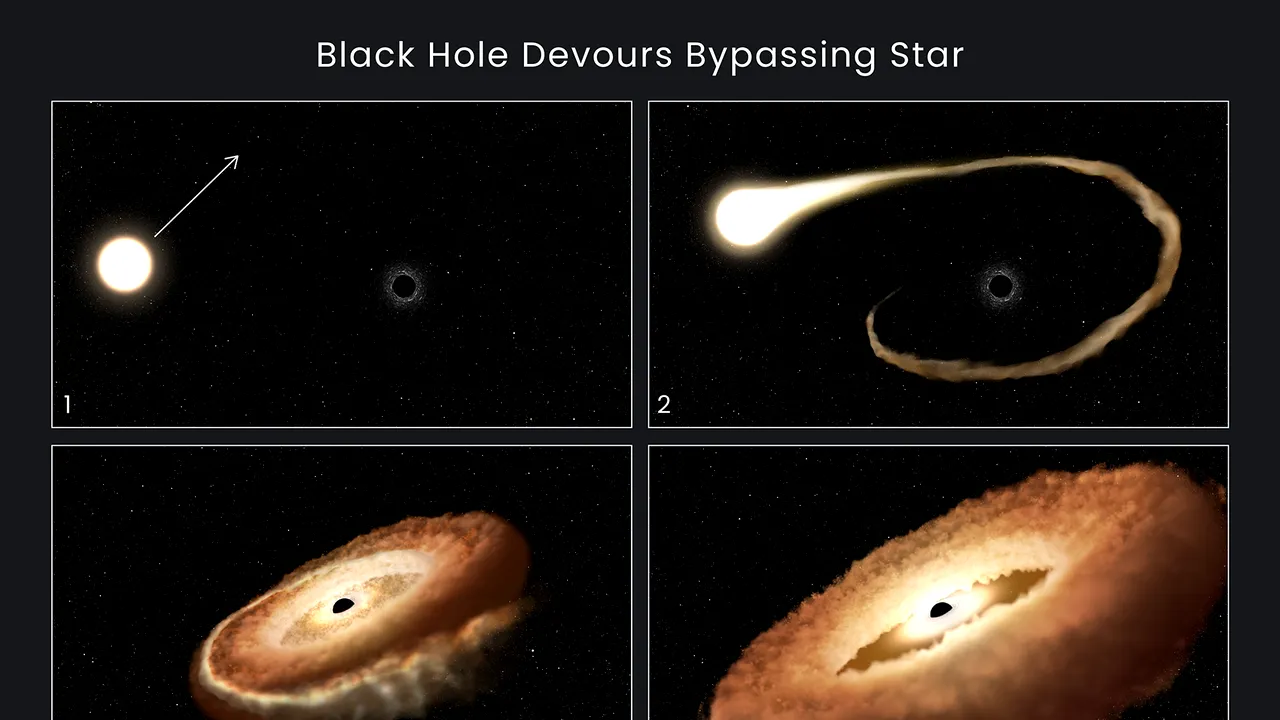 INEDIT. Telescopul spaţial Hubble al NASA a suprins cum o stea este înghiţită de o gaură neagră