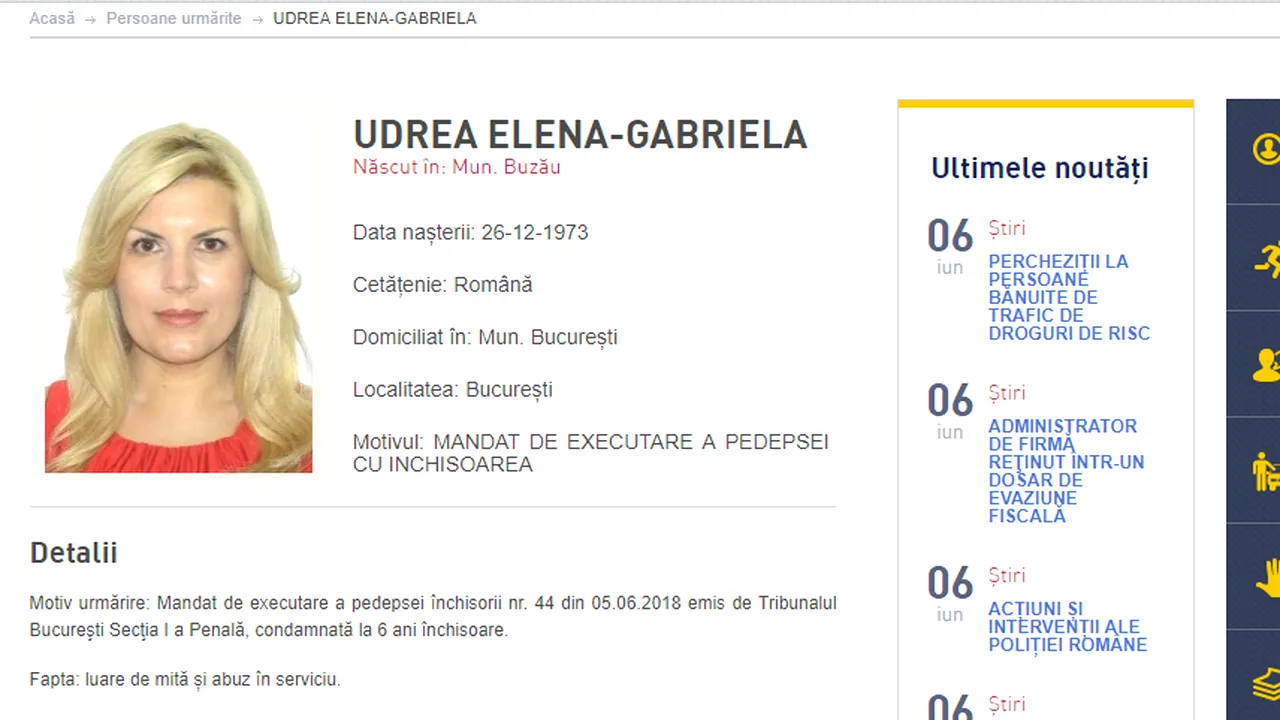 UPDATE: Elena Udrea, dată în urmărire internaţională - surse