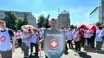 Protest SANITAS în Piața Victoriei: sindicaliști din toată țara contestă noua lege a salarizării unitare. Veniturile pot fi plafonate sau diminuate