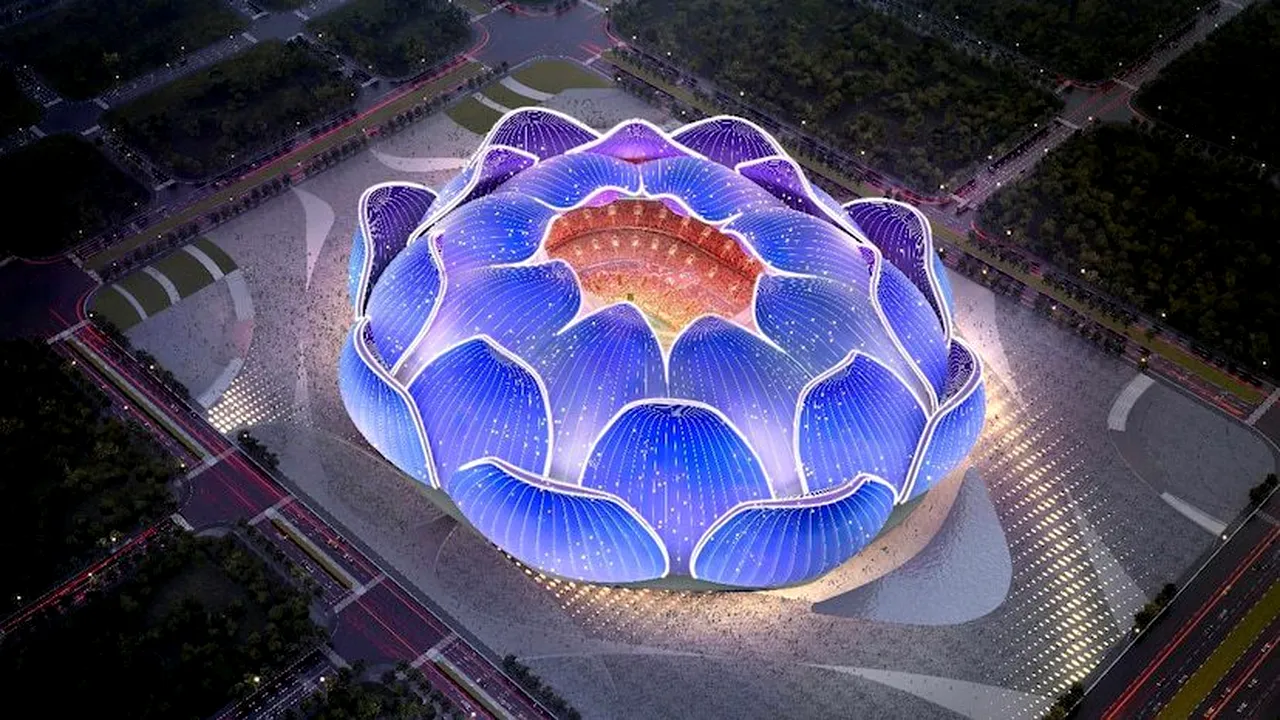 China a început construcţia celui mai mare stadion de fotbal din lume. Va fi în formă de floare de lotus şi va avea o capacitate de 100.000 de locuri | FOTO