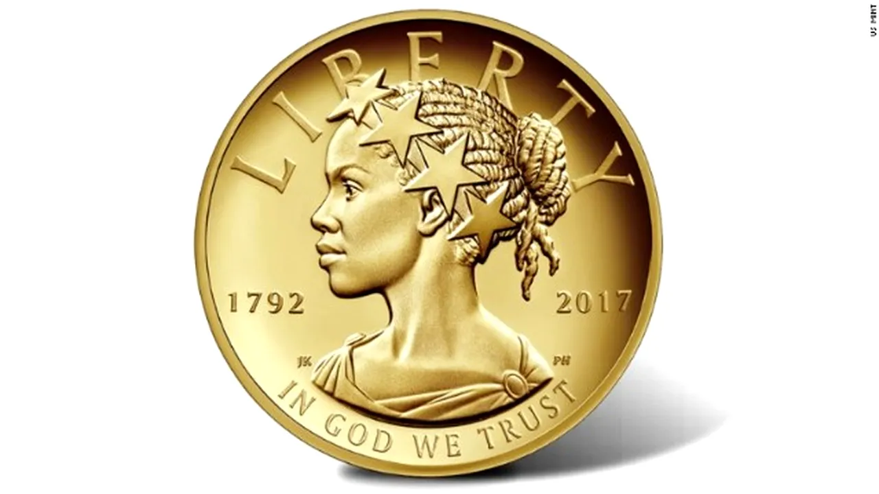 Lady Liberty, prezentată pentru prima dată în istorie drept o femeie de culoare, pe o monedă americană