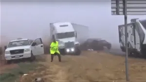 Momentul şocant în care un camion iese de pe carosabil şi loveşte două persoane la locul unui alt accident rutier. VIDEO