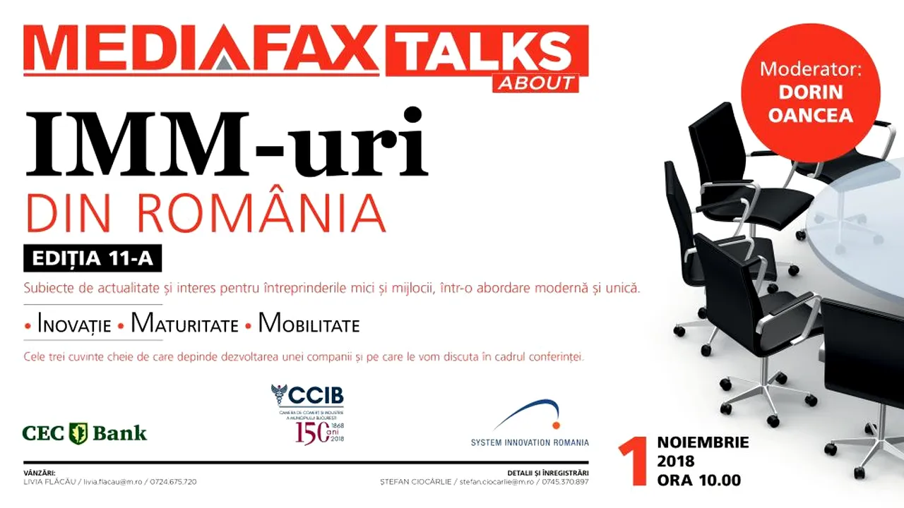 MEDIAFAX organizează astăzi „Mediafax Talks about IMM-uri”: România, în top 3 ţări în care antreprenorii nu întocmesc niciun plan de afaceri