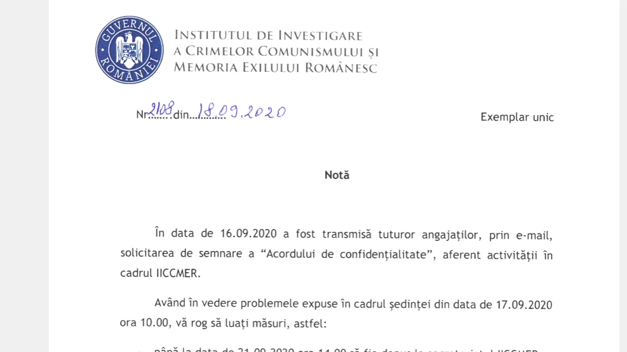 DEZVĂLUIRE / Încălcînd Constituţia şi mai multe legi în vigoare, IICCMER a trecut la secretizarea crimelor comunismului (I) | NOTA DOCUMENT