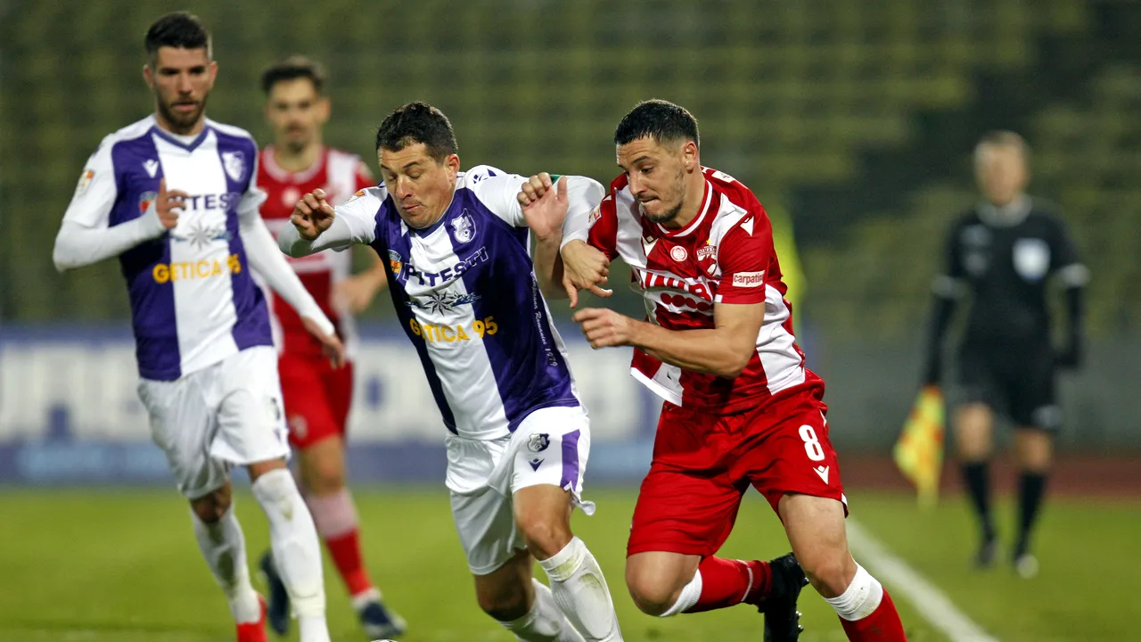 Dinamo câştigă în deplasarea de la Piteşti cu un gol de la jumătatea terenului. Ricardo Grigore s-a revoltat pe arbitrii la finalul meciului