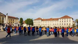 FOTO 200 de elevi olimpici la limba şi literatura română au format un tricolor uman, la Alba Iulia