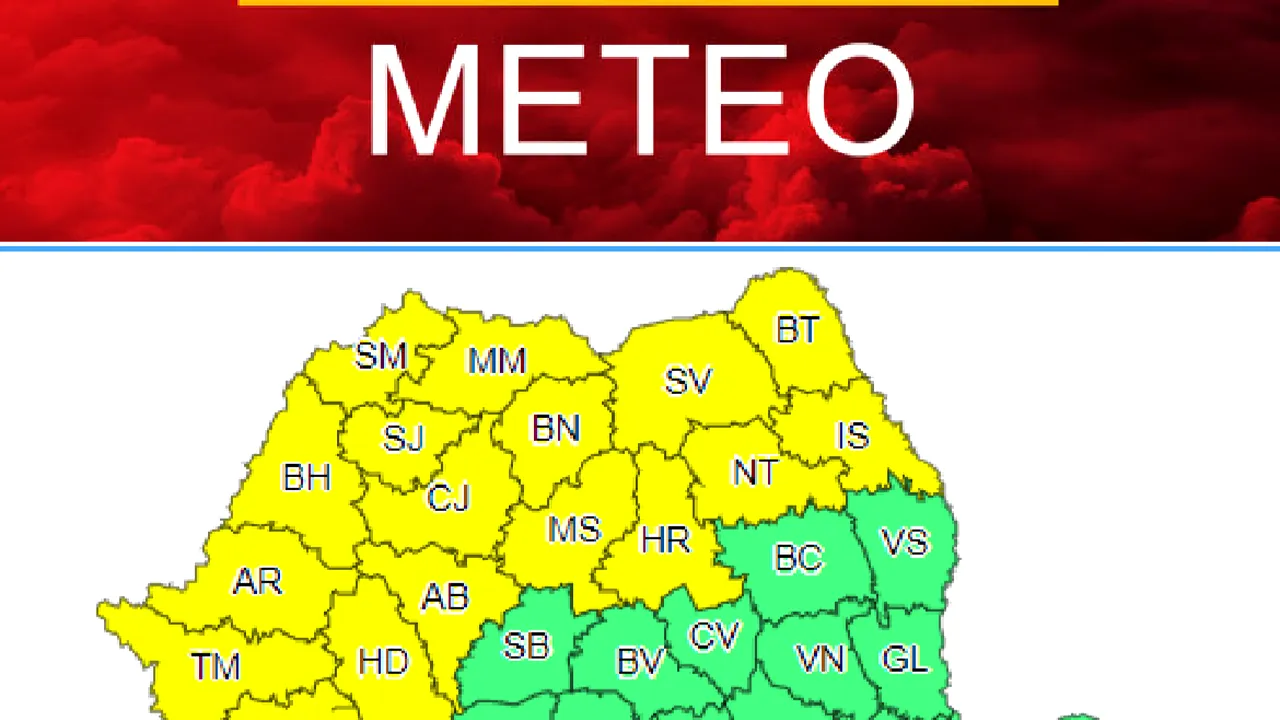METEO. ANM. Cod galben de averse torenţiale, descărcări electrice şi izolat grindină