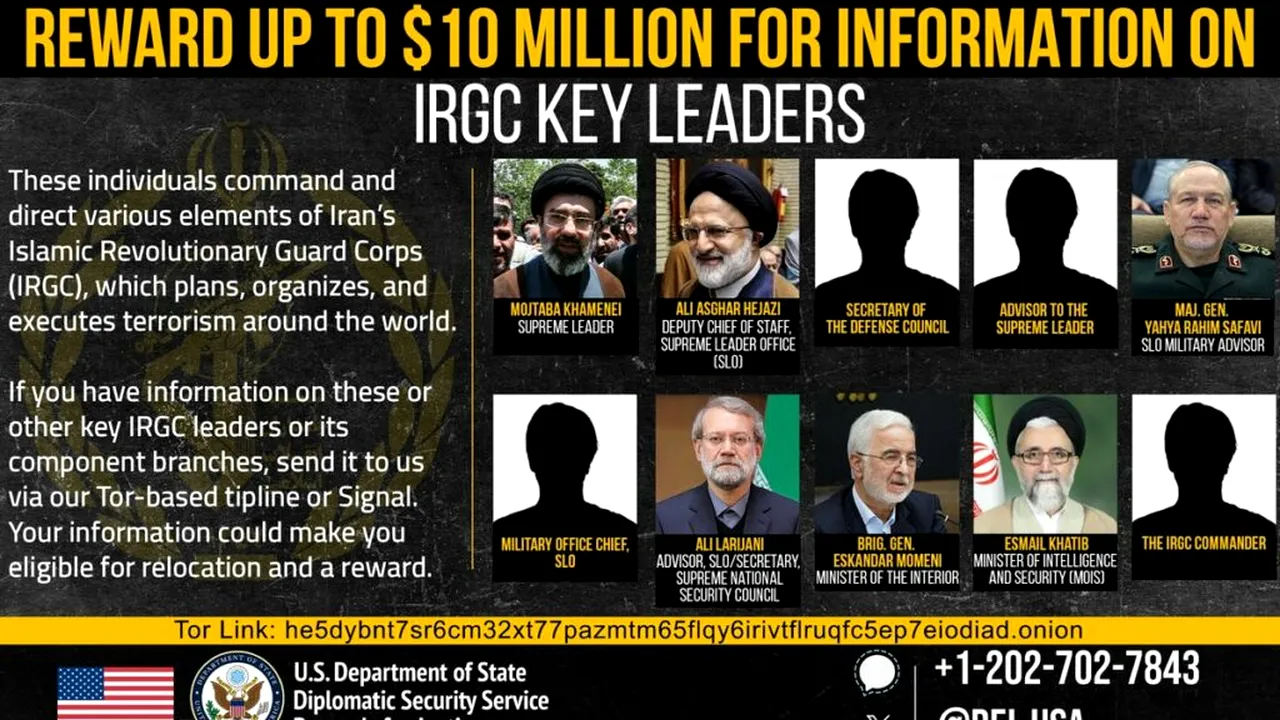SUA oferă recompensă: 10 milioane de dolari pentru informații despre locul unde se află Khamenei. Cine mai este pe lista „țintelor”