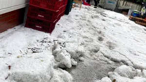 Covor alb în Horezu. O rupere de nori de 20 de minute a lăsat strat consistent de grindină