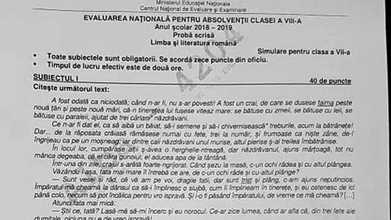 SIMULARE EVALUARE NAŢIONALĂ 2019: Subiecte primite de elevii claselor a VII-a şi a VIII-a la simulare/ UPDATE