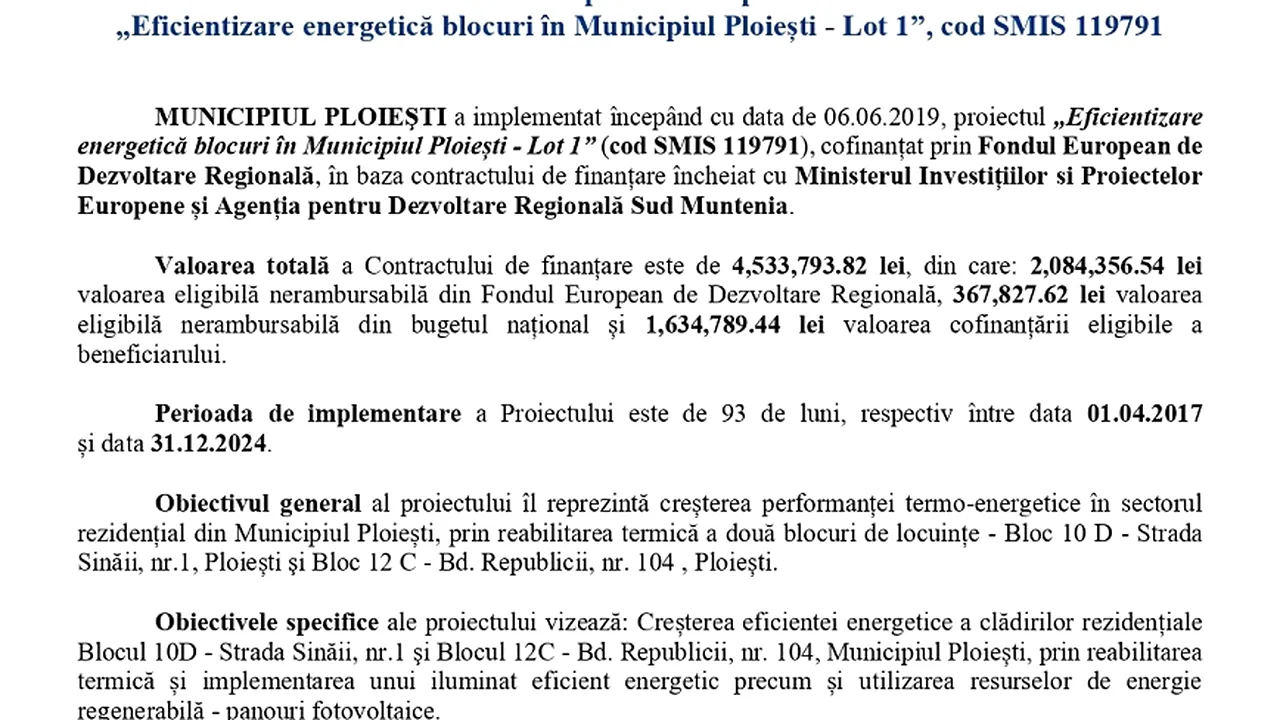 Finalizarea implementării proiectului 