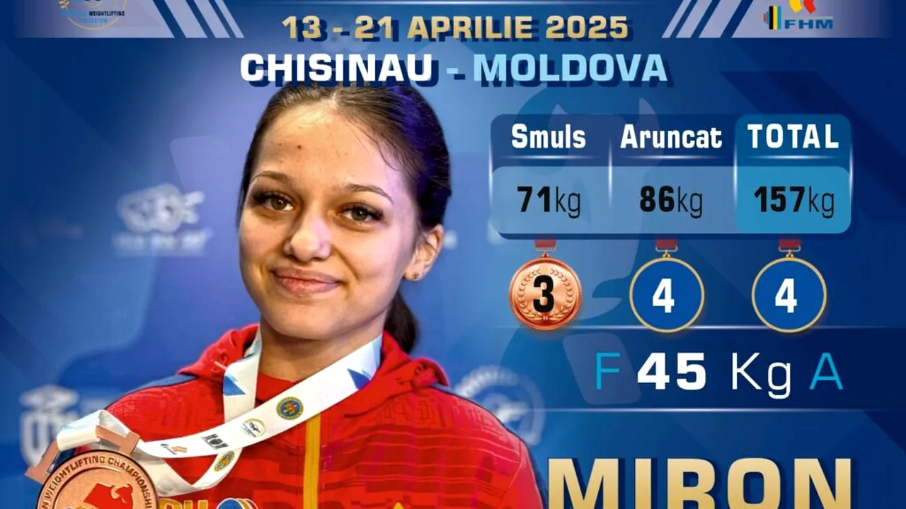 Ioana Mădălina Miron aduce bronzul pentru România la Europenele de haltere de la Chișinău