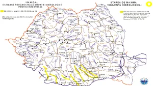 Codul galben de inundaţii care vizează opt judeţe din sud, prelungit până luni