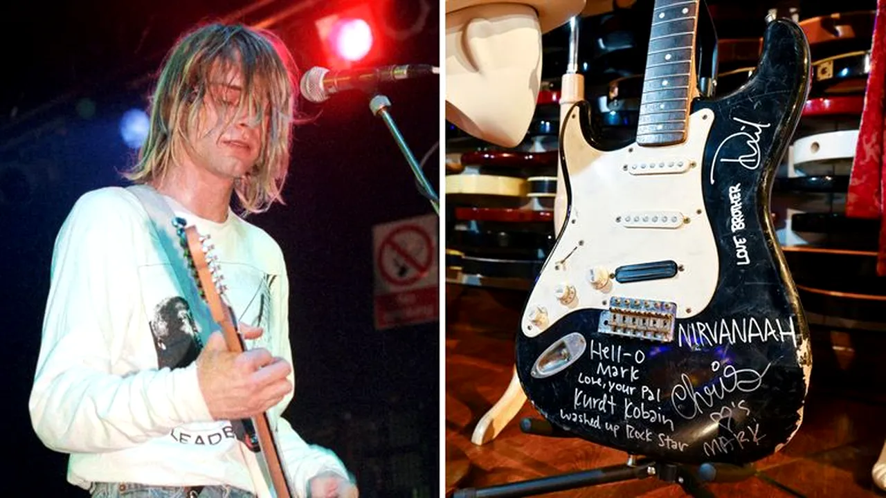 O chitară spartă de Kurt Cobain s-a vândut cu aproape 600.000 de dolari la o licitaţie
