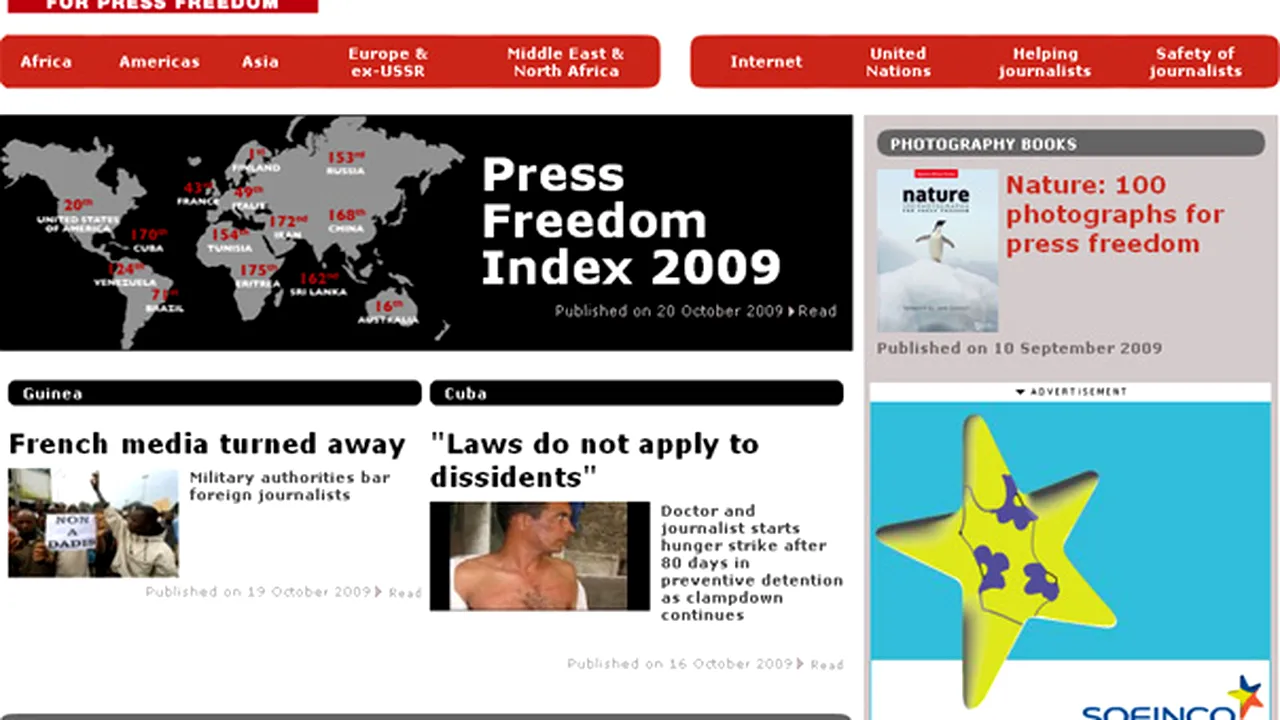 România, pe locul 50 în Press Freedom Index 2009