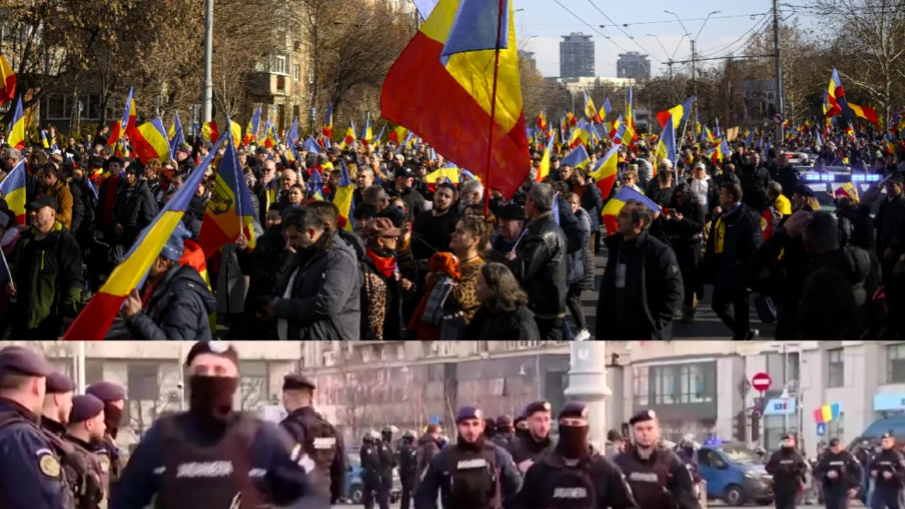 Incidente între susţinătorii lui Georgescu şi jandarmi în Piaţa Victoriei. Protestatarii forţează cordoanele şi au aruncat cu petarde şi obiecte în forţele de ordine