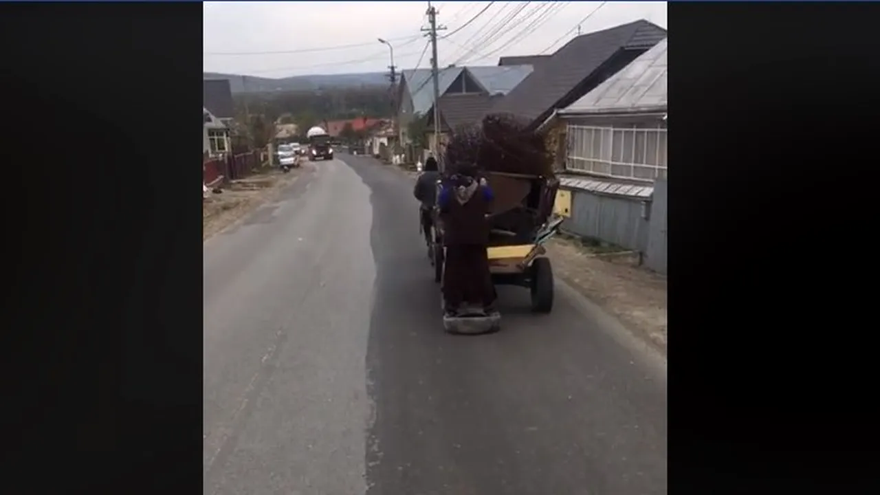Imagini SCANDALOASE filmate într-un sat din Suceava: O femeie folosită pe post de frână la căruţă | VIDEO