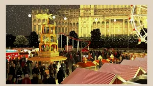 Prima piramidă de Crăciun din România, la târgul din Piața Constituției