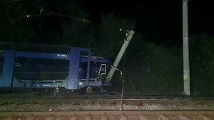 GALERIE FOTO | Un tren a deraiat şi a acroşat un stâlp de electricitate. Nu au fost înregistrate victime
