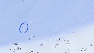 O schioare a fost prinsă de avalanşă, acoperită de zăpadă şi tărâtă până la poalele muntelui