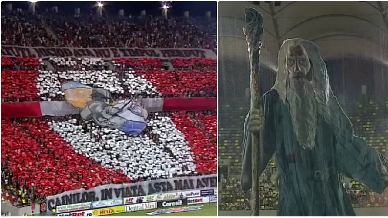 Suporterii veniţi la derby-ul FCSB-Dinamo s-au duelat în scenografii, pe Arena Naţională
