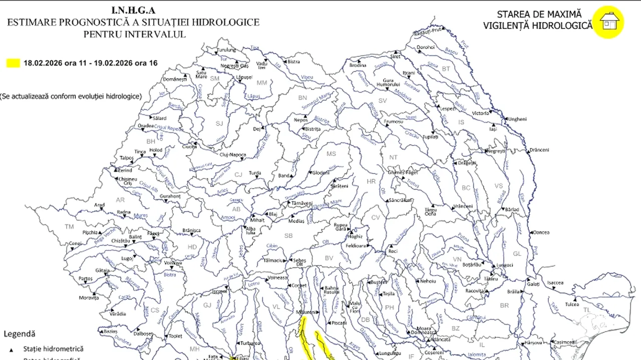 Cod galben de inundaţii în cinci judeţe, până joi după-amiază