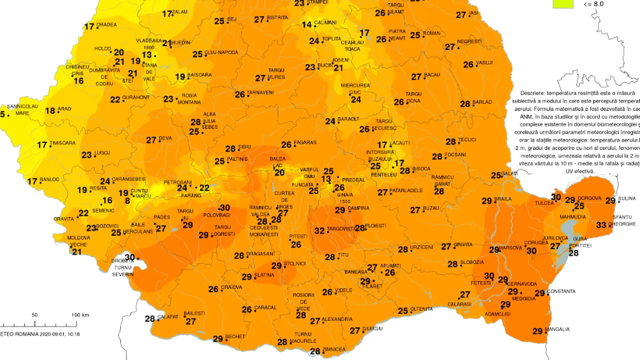 METEO: Cod galben de caniculă în sudul şi estul ţării şi Cod galben de instabilitate atmosferică în Transilvania