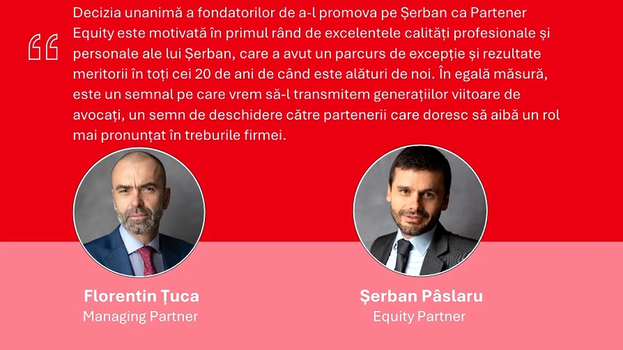 Ţuca Zbârcea & Asociaţii promovează un nou Partener Equity în structura de conducere a firmei 