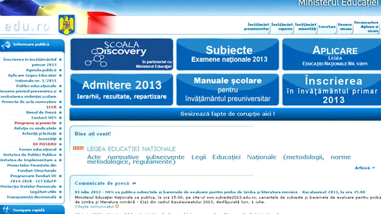 BACALAUREAT 2013. Ministerul Educaţiei a creat pe www.edu.ro o pagină specială 