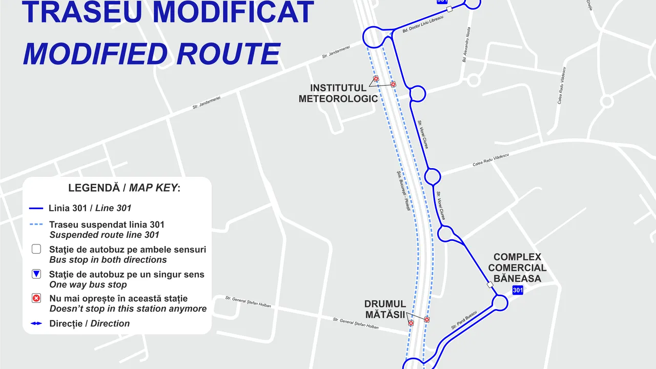 Traseul unui autobuz, deviat în zona Complexului Comercial Băneasa


