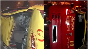 Persoane rănite, după ce un taxi care circula cu viteză s-a răsturnat. Alte trei maşini, acroşate 