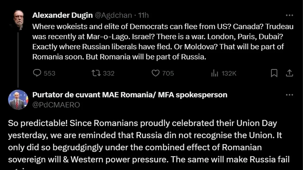 „România va fi parte din Rusia”, afirmă un cont asociat cu ideologul rus Alexandr Dughin