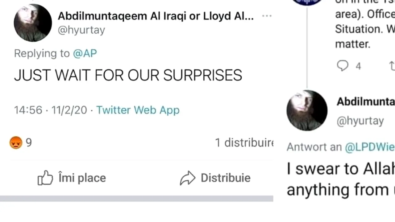 ATENTATELE DE LA VIENA / Un mesaj pe care l-am găsit pe twitter anunţa încă de la prînz atacurile de aseară