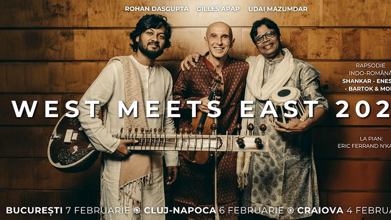 TURNEUL WEST MEETS EAST 2025 “RAPSODIE INDO-ROMÂNĂ”, CU GILLES APAP, UDAI MAZUMDAR ŞI ROHAN DASGUPTA