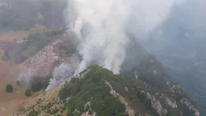 VIDEO | INCENDIU de amploare în Parcul Naţional Domogled | A fost solicitată intervenţia unui elicopter cu dispozitiv Bambi Bucket, care a efectuat deja prima alimentare din Barajul lui Iovan