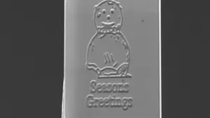 VIDEO | Cum arată micro-felicitarea de Crăciun, mai mică ca un fir de nisip. 200 de milioane de exemplare încap pe suprafaţa unui timbru poştal 