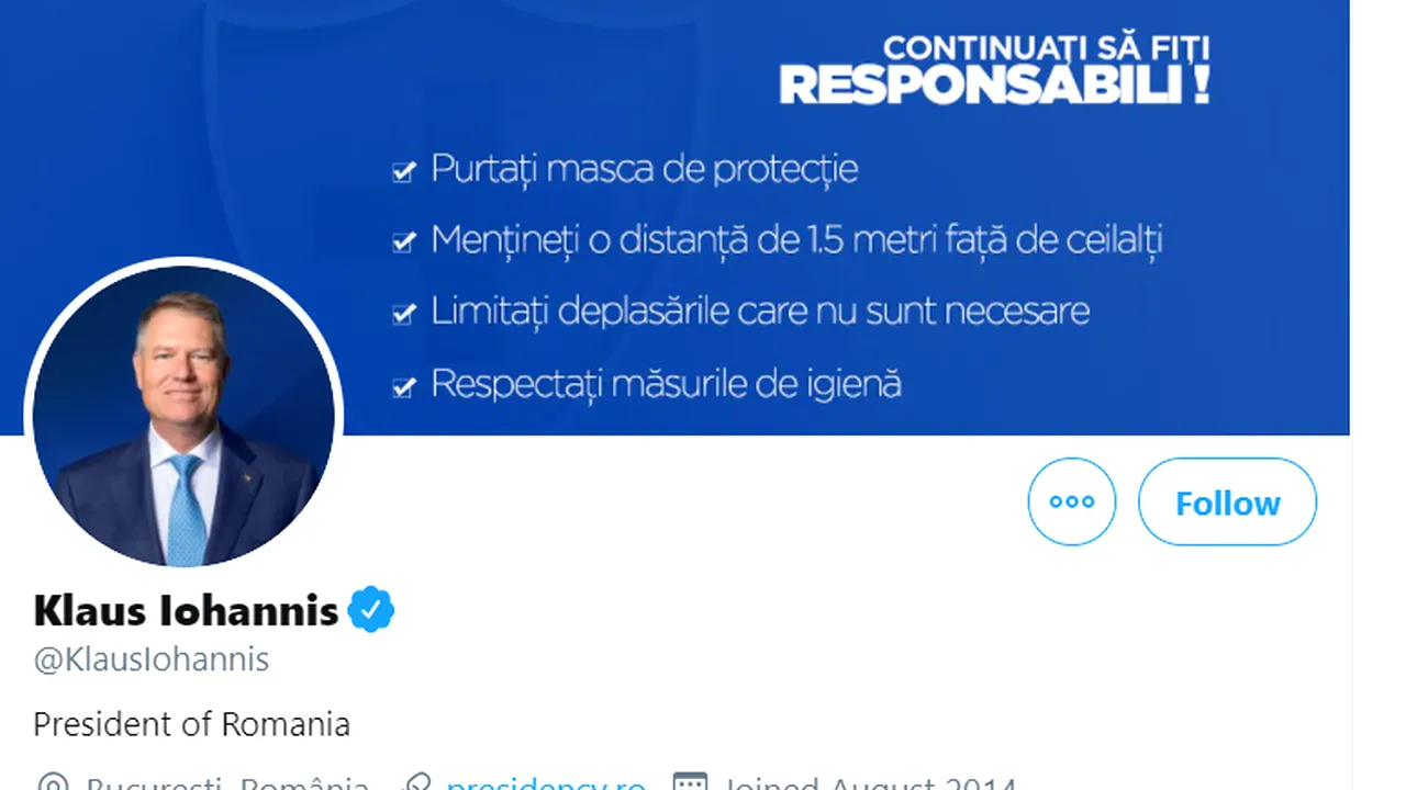 Iohannis, mesaj pe Twitter pentru Donald Trump, după ce a fost testat pozitiv 