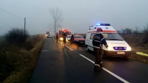 GALERIE FOTO Un mort şi trei răniţi după ce un microbuz s-a răsturnat în Timiş