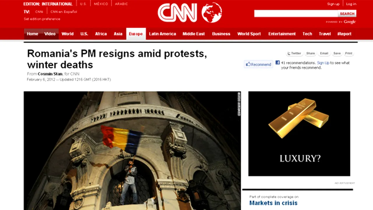 CNN: România este a şasea ţară al cărei premier demisionează pe fondul crizei datoriilor din Europa