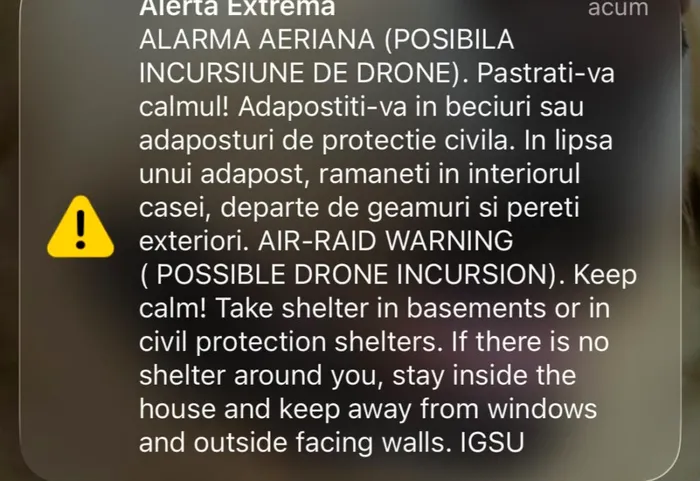 APĂRARE Alertă aeriană în județul Tulcea. Mesaj Ro-Alert privind posibile drone