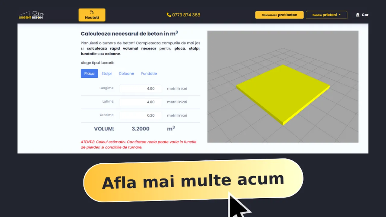 Gata cu estimarile gresite! Urgent Beton lanseaza un calculator de volum pentru beton – gratuit si usor de folosit