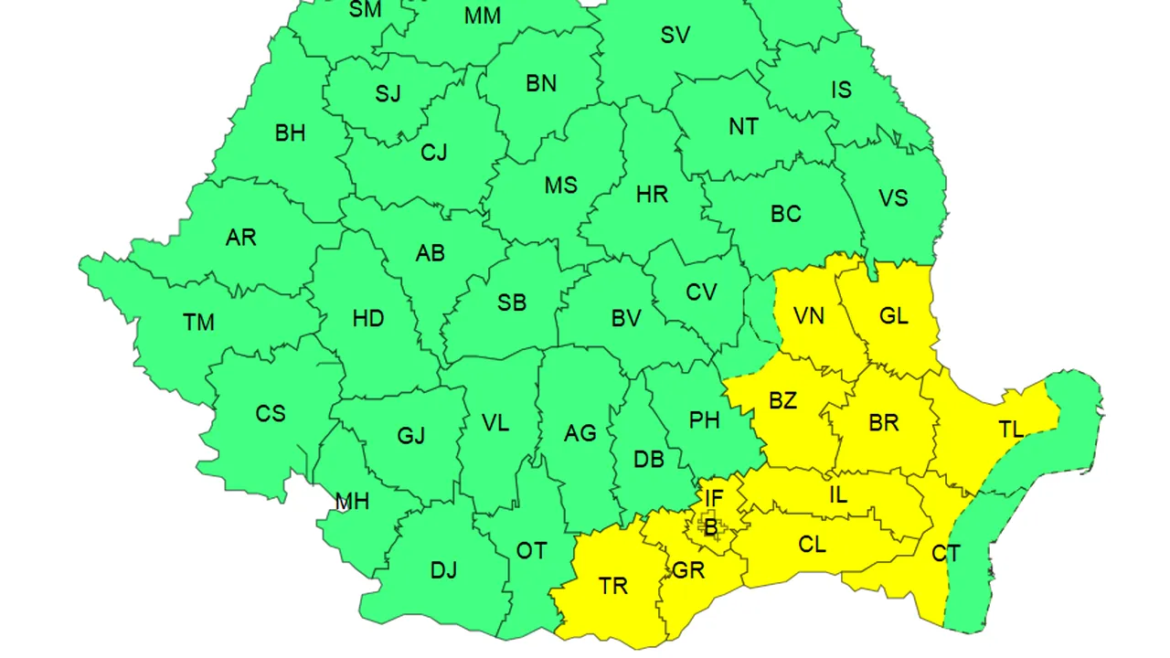 METEO. Cod galben de caniculă și furtuni în România. Temperaturi de 37 de grade și vijelii