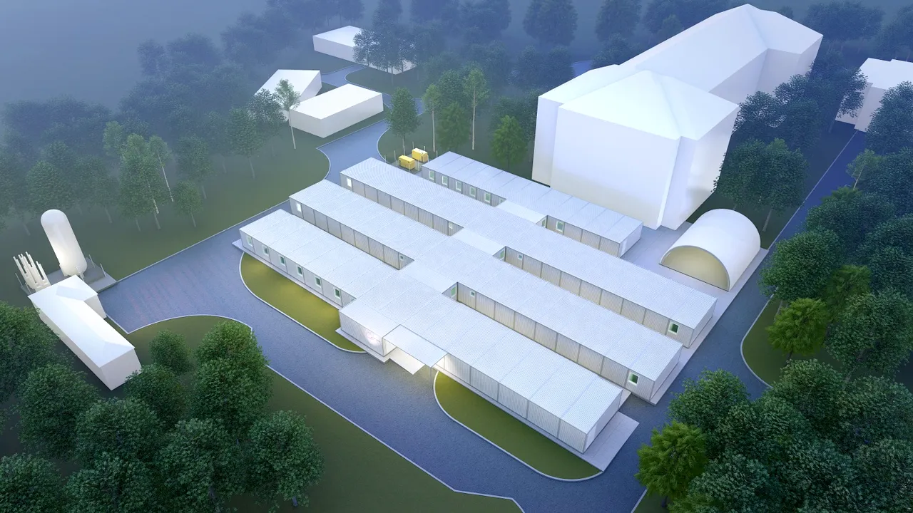 Asociaţia Dăruieşte Viaţa construieşte un spital modular pentru bolnavii de COVID-19 în curtea spitalului Elias. FOTO