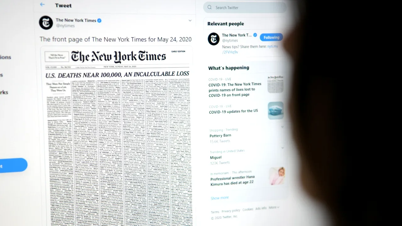 FOTO Ziarul New York Times a publicat numele şi o descriere a persoanelor decedate din cauza noului coronavirus: Numerele singure nu pot măsura impactul 