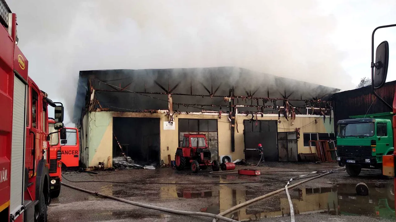 Incendiu puternic la fabrica de paleţi din Târgu Lăpuş | FOTO
