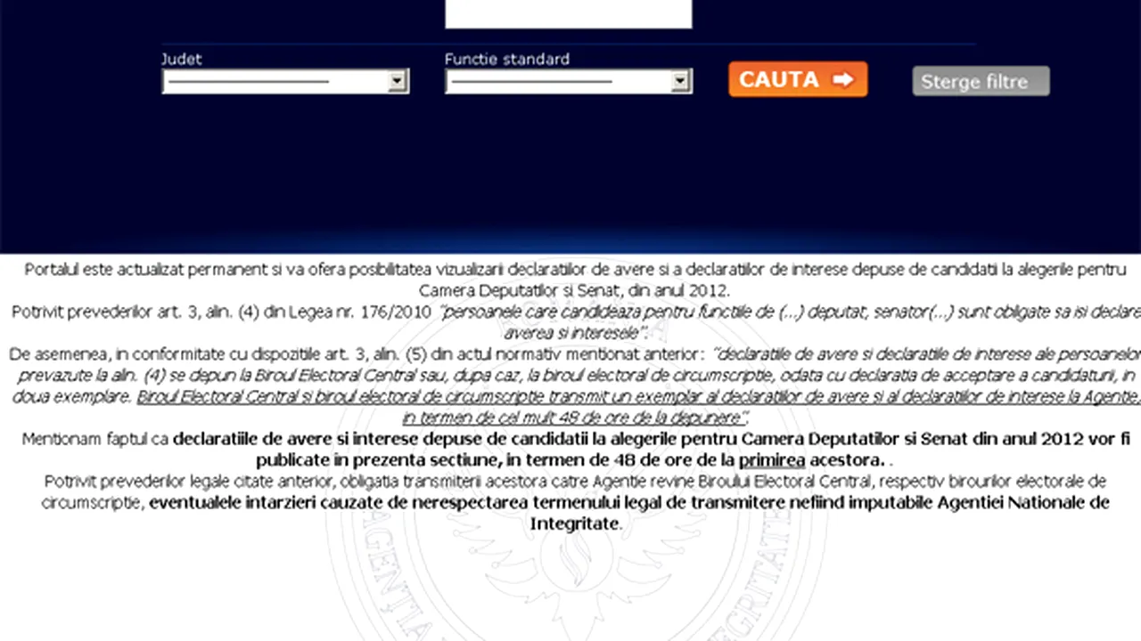 ANI a procesat şi publicat pe site declaraţiile de avere ale tuturor candidaţilor la parlamentare
