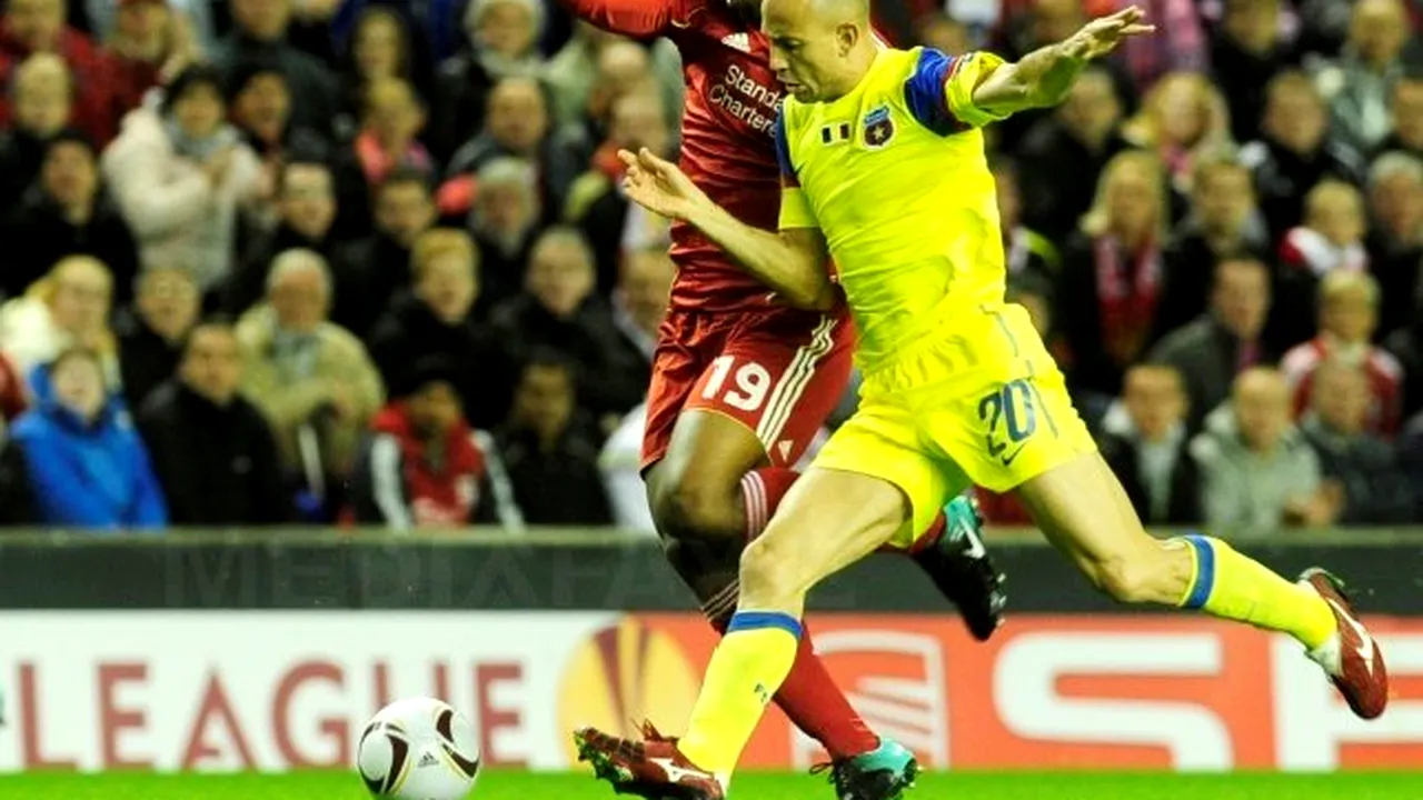 Steaua a debutat cu un eşec în grupa K a Ligii Europa, scor 1-4 cu Liverpool