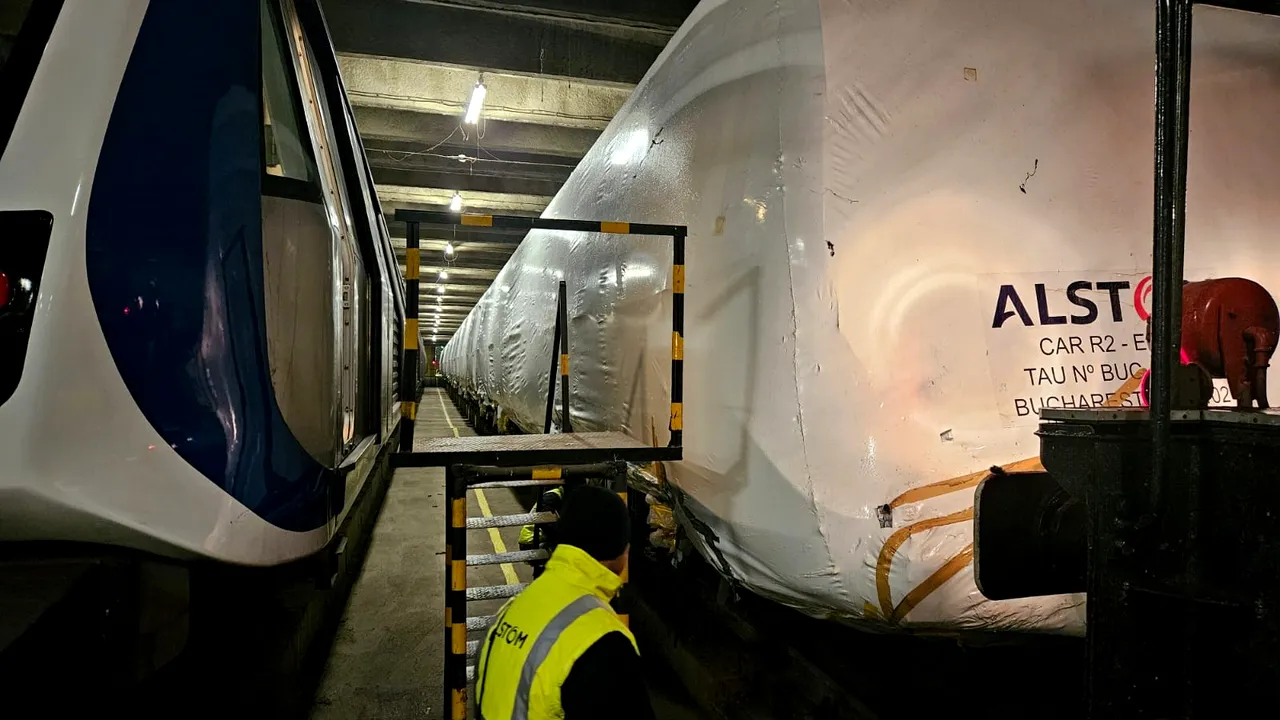 Primul tren Metropolis a sosit în Depoul Berceni al Metrorex. Urmează verificările şi testele specifice
